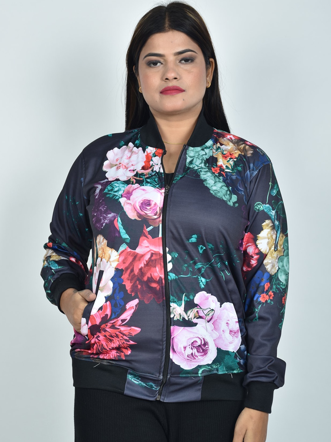 

Rajoria Instyle Women Floral Lightweight Bomber Jacket, Black