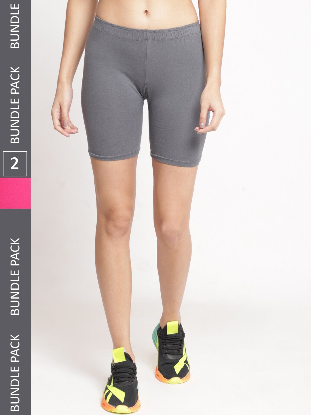 

GRACIT Women Pack of 2 Skinny Fit Cycling Sports Shorts, Grey