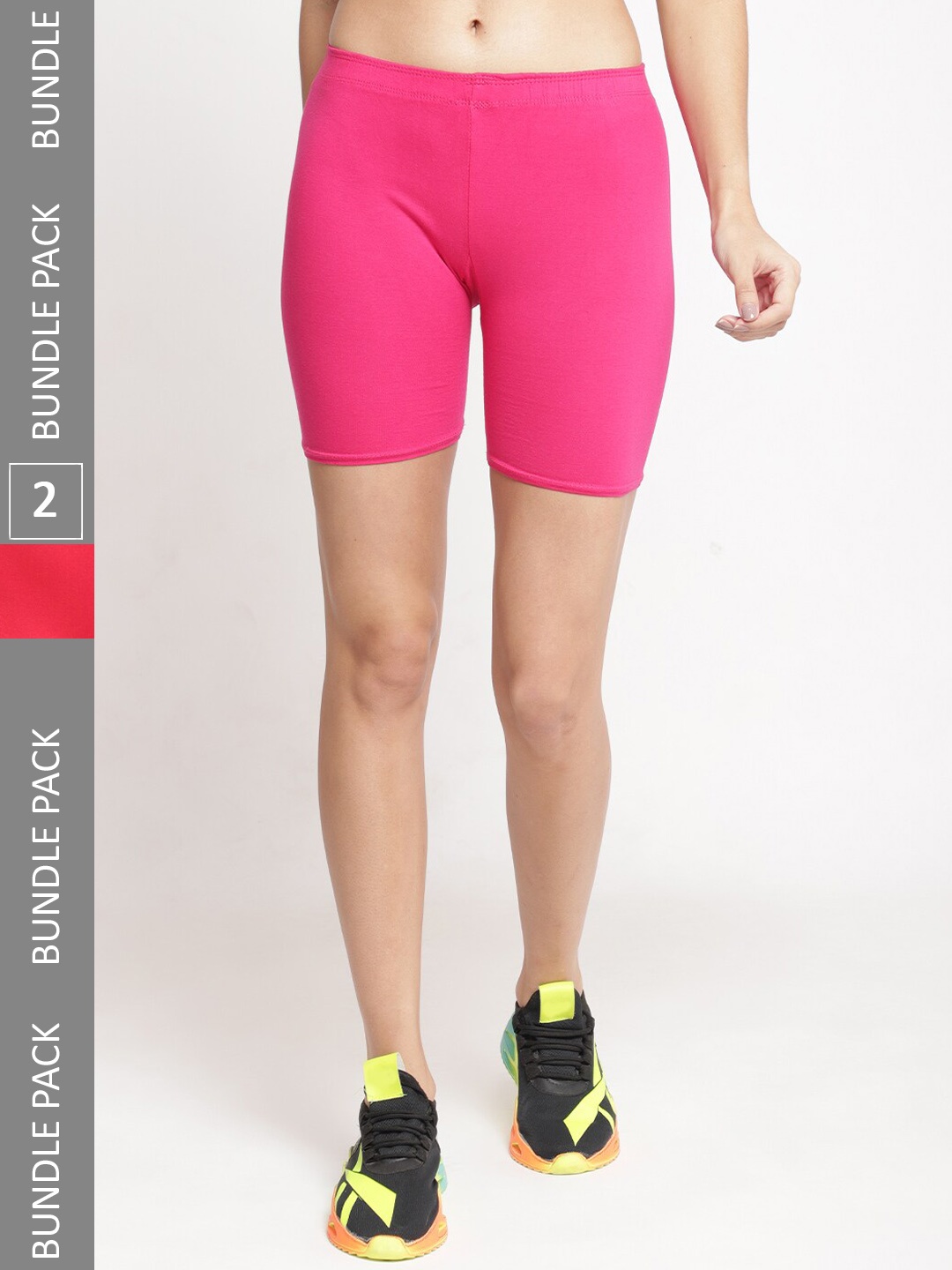 

GRACIT Women Pack of 2 Skinny Fit Cycling Sports Shorts, Red