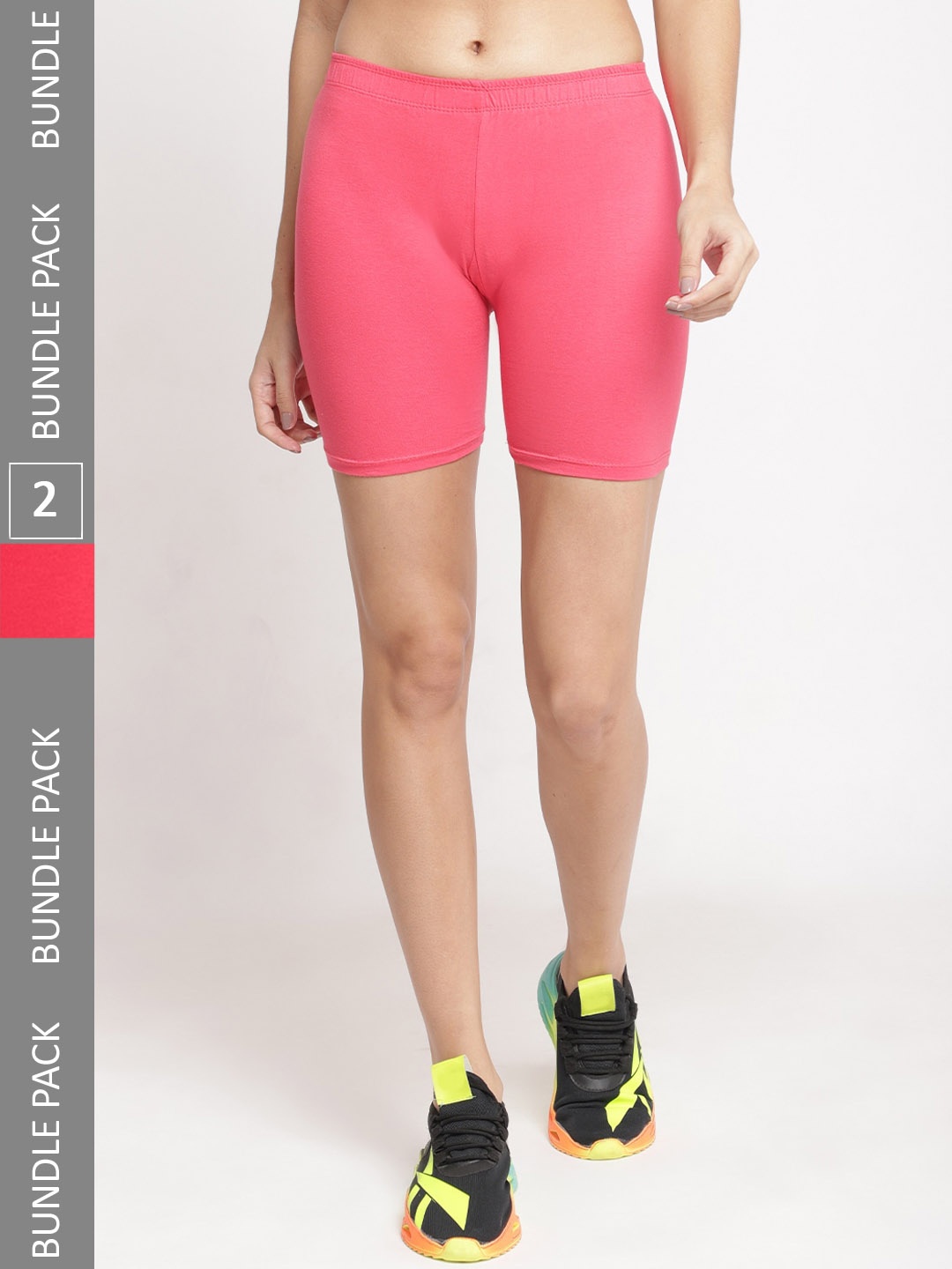 

GRACIT Women Pack Of 2 Skinny Fit Cycling Sports Shorts, Coral