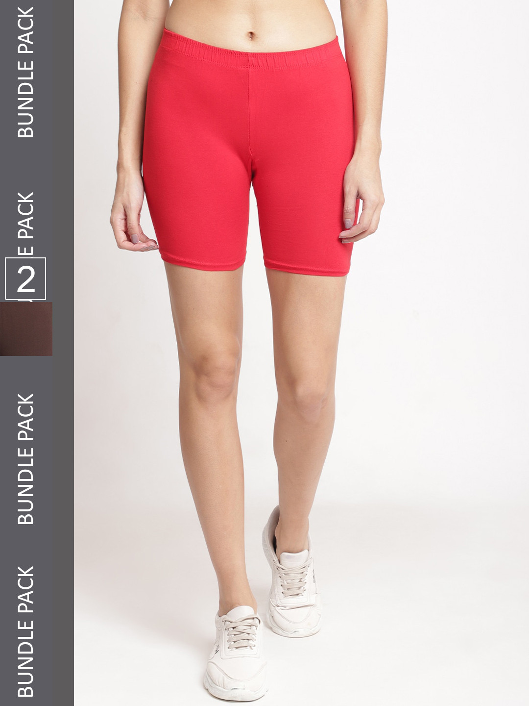 

GRACIT Women Pack of 2 Skinny Fit Cycling Sports Shorts, Red