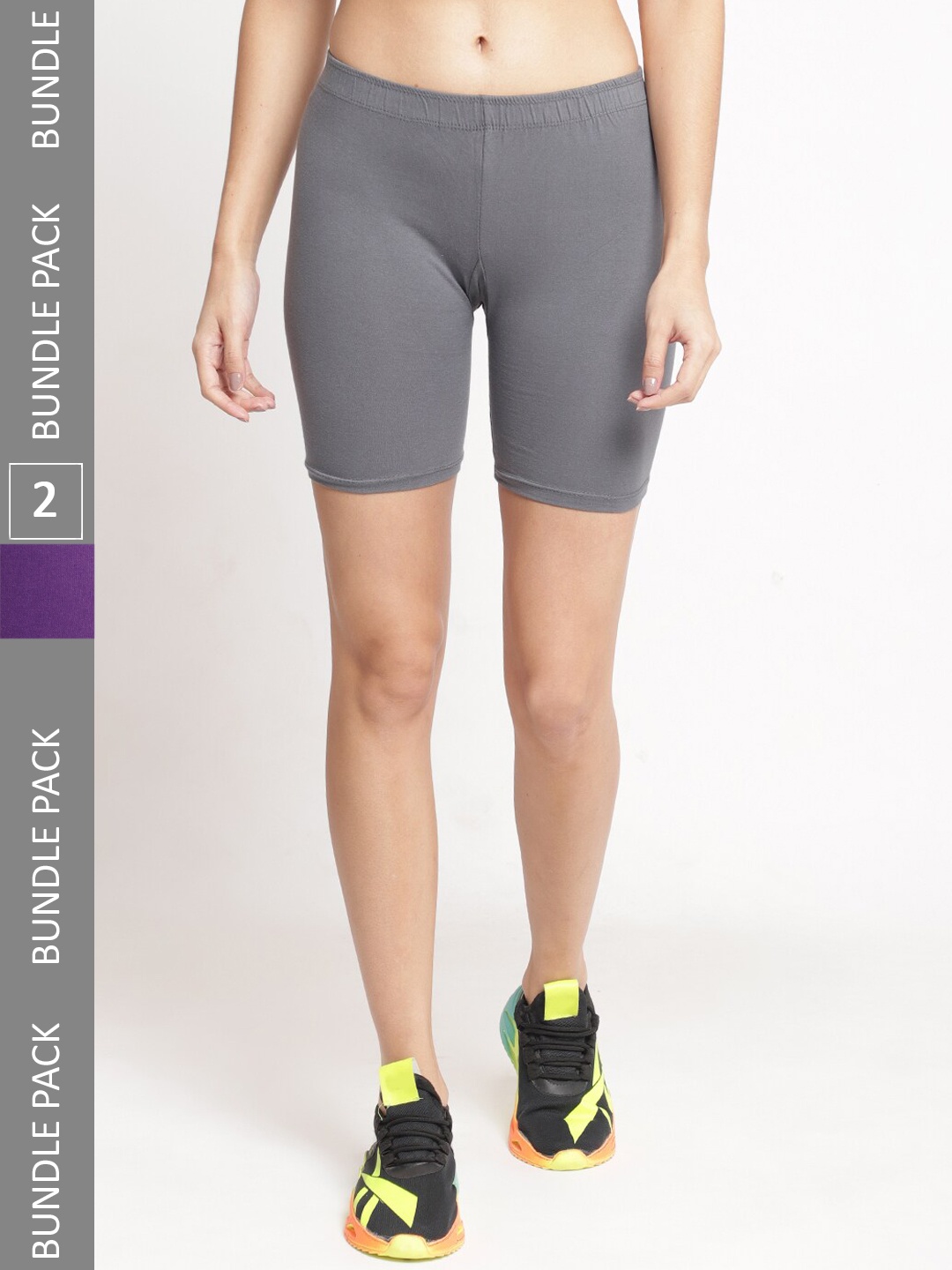 

GRACIT Women Pack of 2 Skinny Fit Cycling Sports Shorts, Grey
