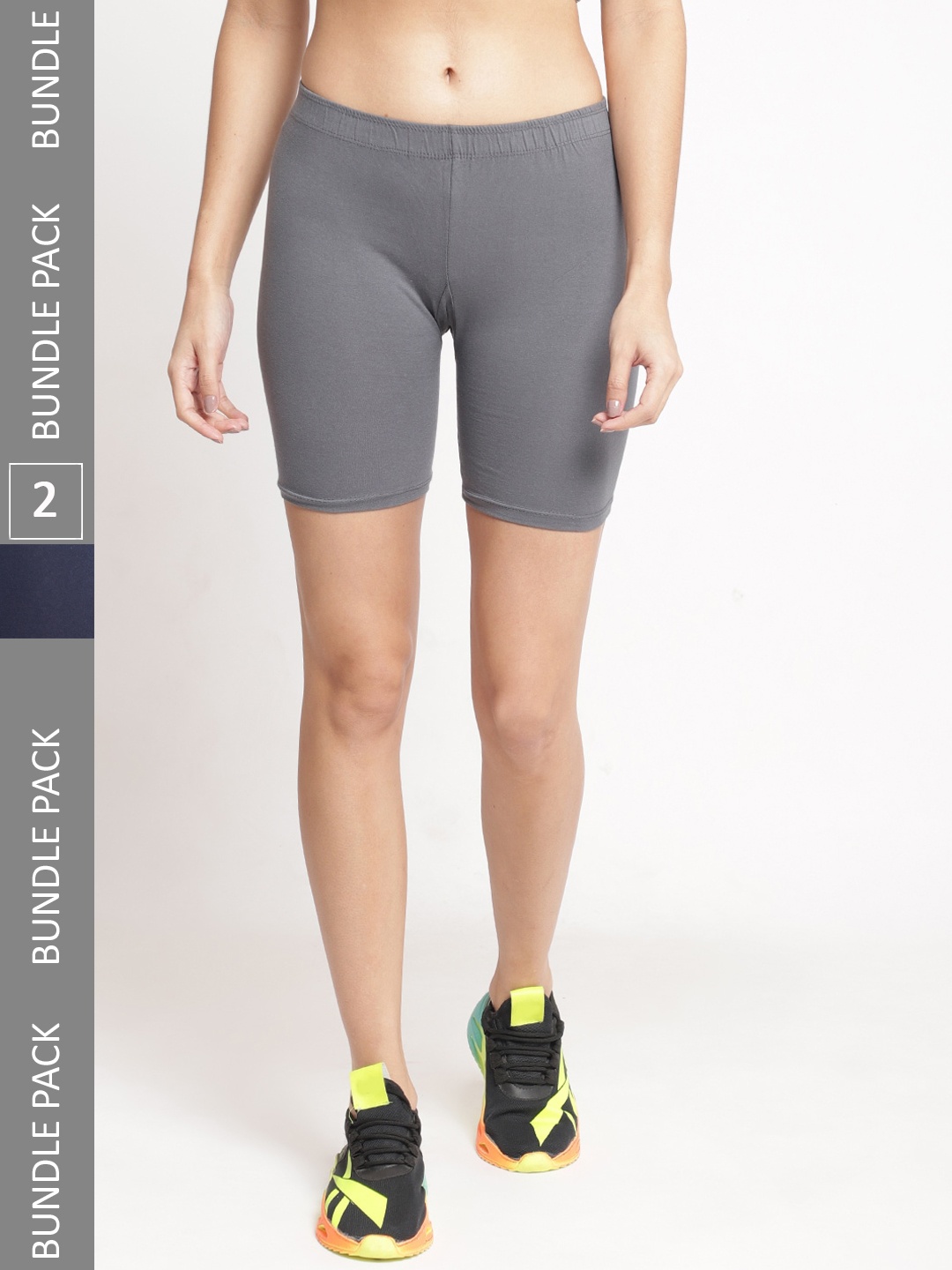 

GRACIT Women Pack of 2 Skinny Fit Cycling Sports Shorts, Grey