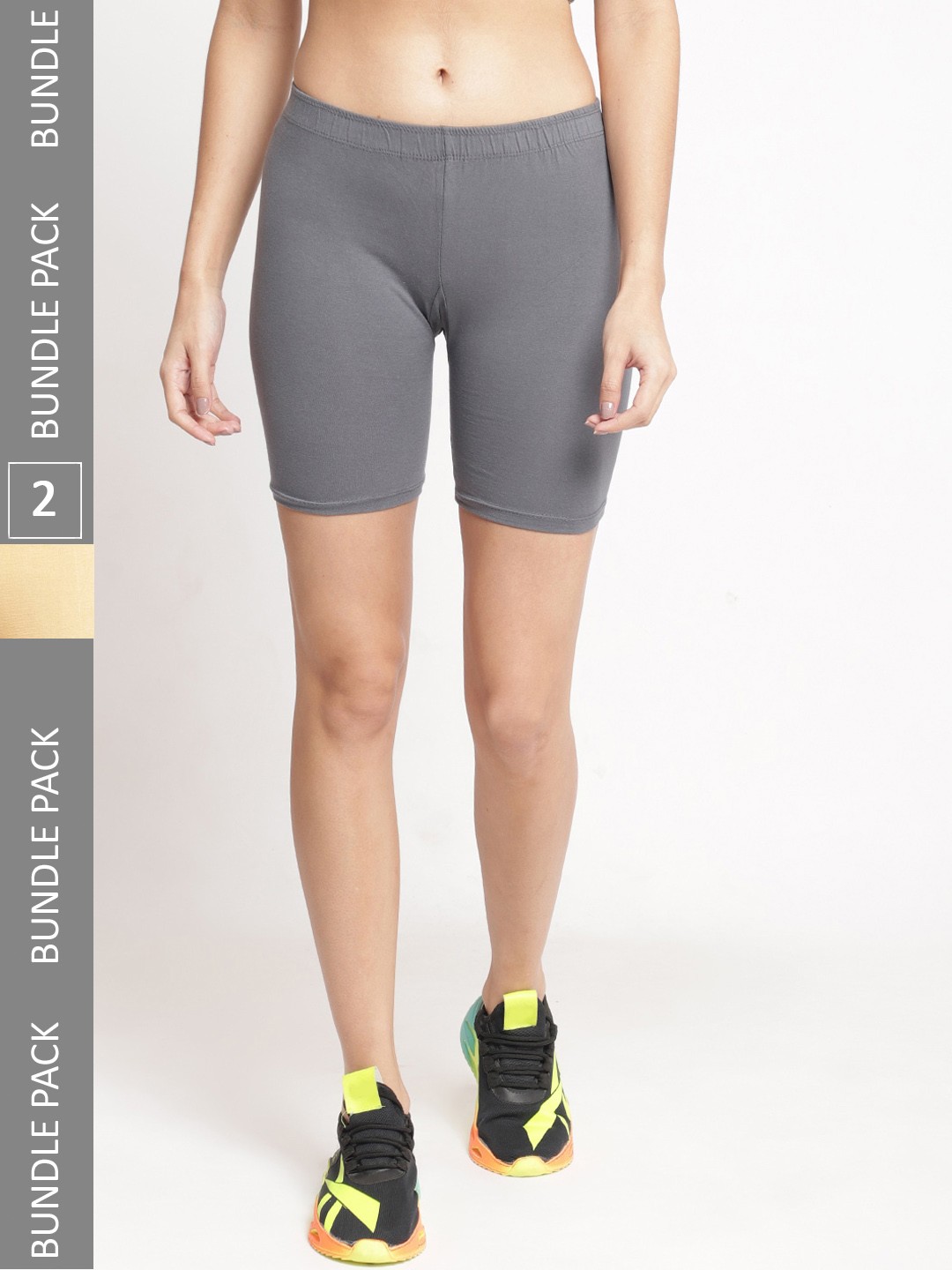 

GRACIT Women Pack Of 2 Skinny Fit Cycling Sports Shorts, Grey