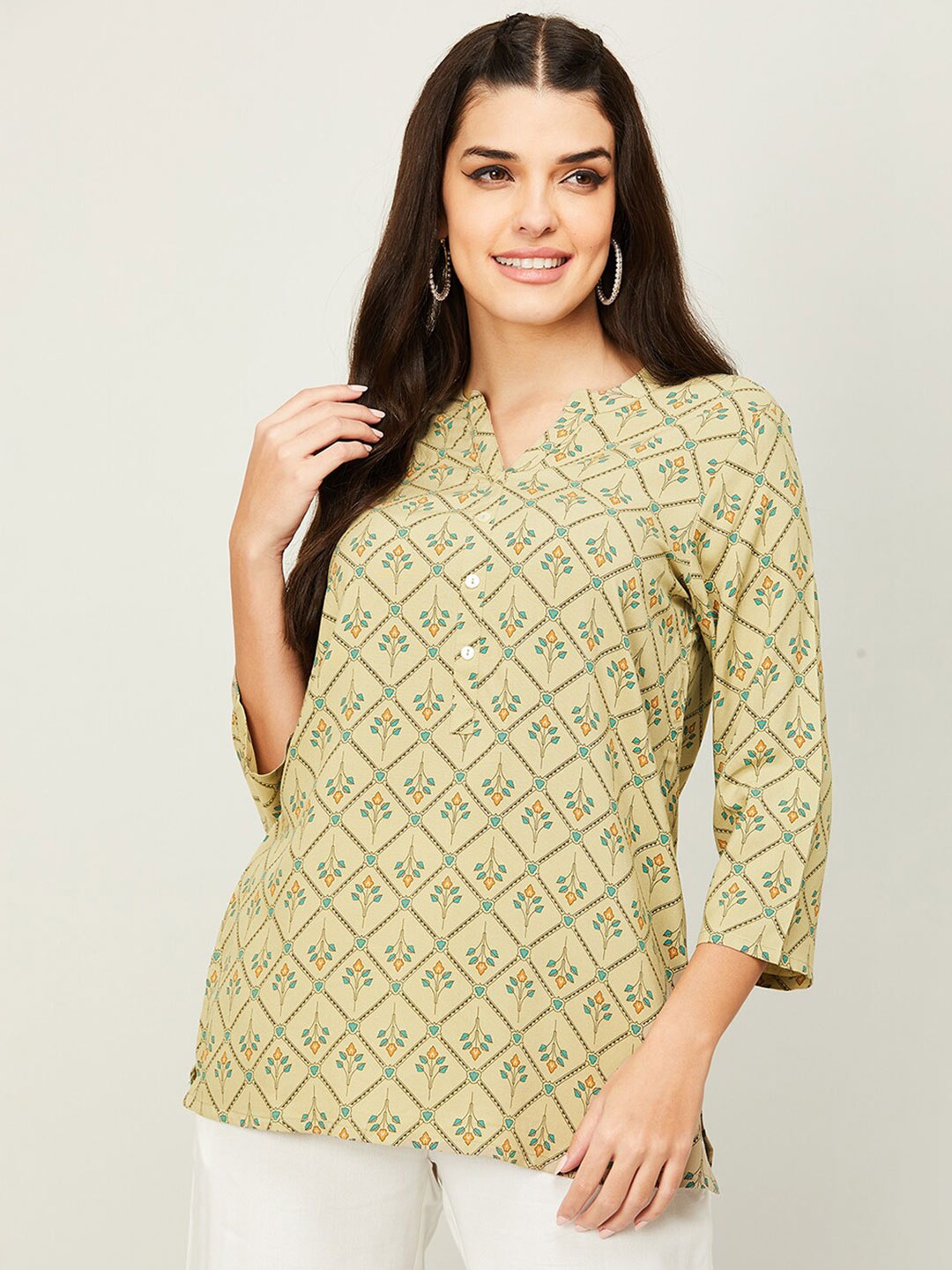 

Melange by Lifestyle Ethnic Motif Printed Top, Beige