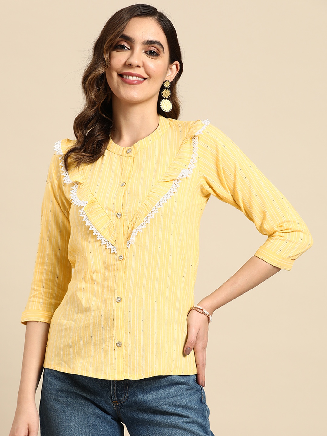 

Sangria Mandarin Collar Top, Yellow