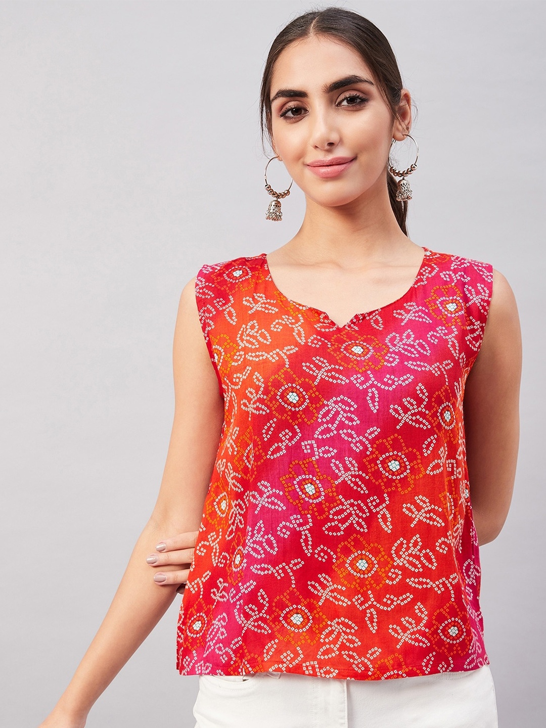 

InWeave Floral Print Cotton Top, Red