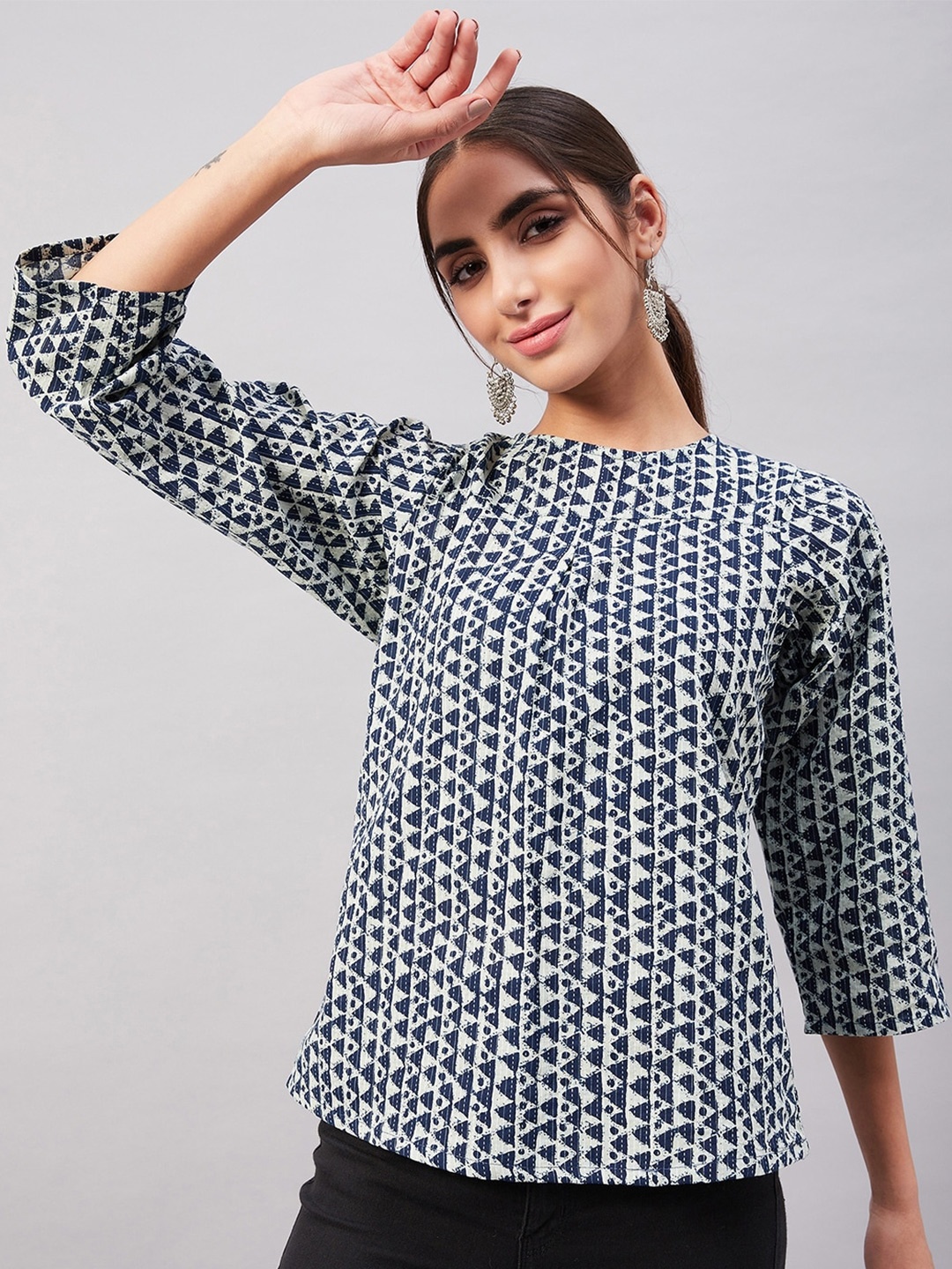 

InWeave Geometric Print Cotton Top, White