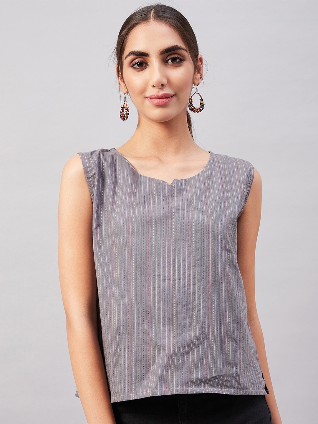 

InWeave Striped Cotton Top, Grey