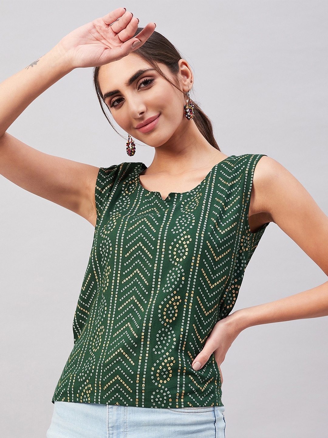 

InWeave Ethnic Motifs Print Top, Green