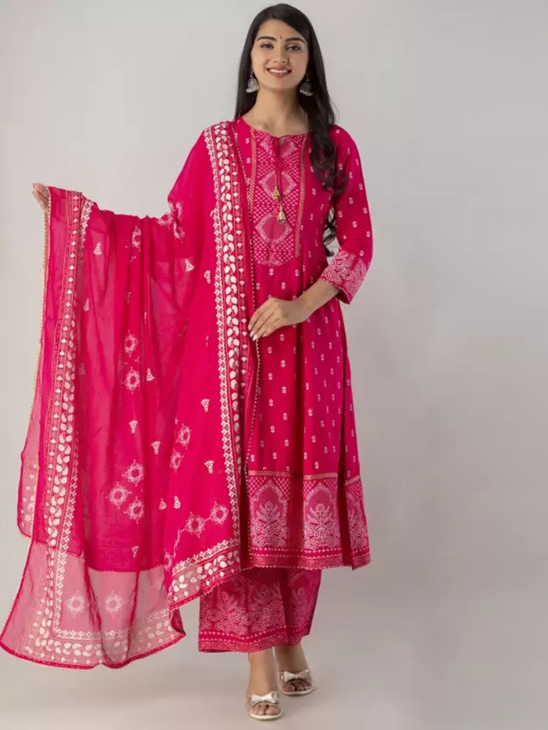 

misbis Women Ethnic Motifs Printed Kurta with Palazzos & Dupatta, Pink