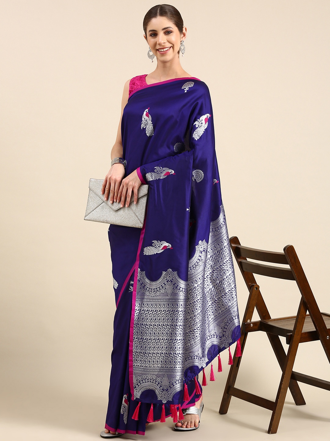 

VASTRANAND Woven Design Ethnic Motifs Zari Silk Blend Banarasi Saree, Purple
