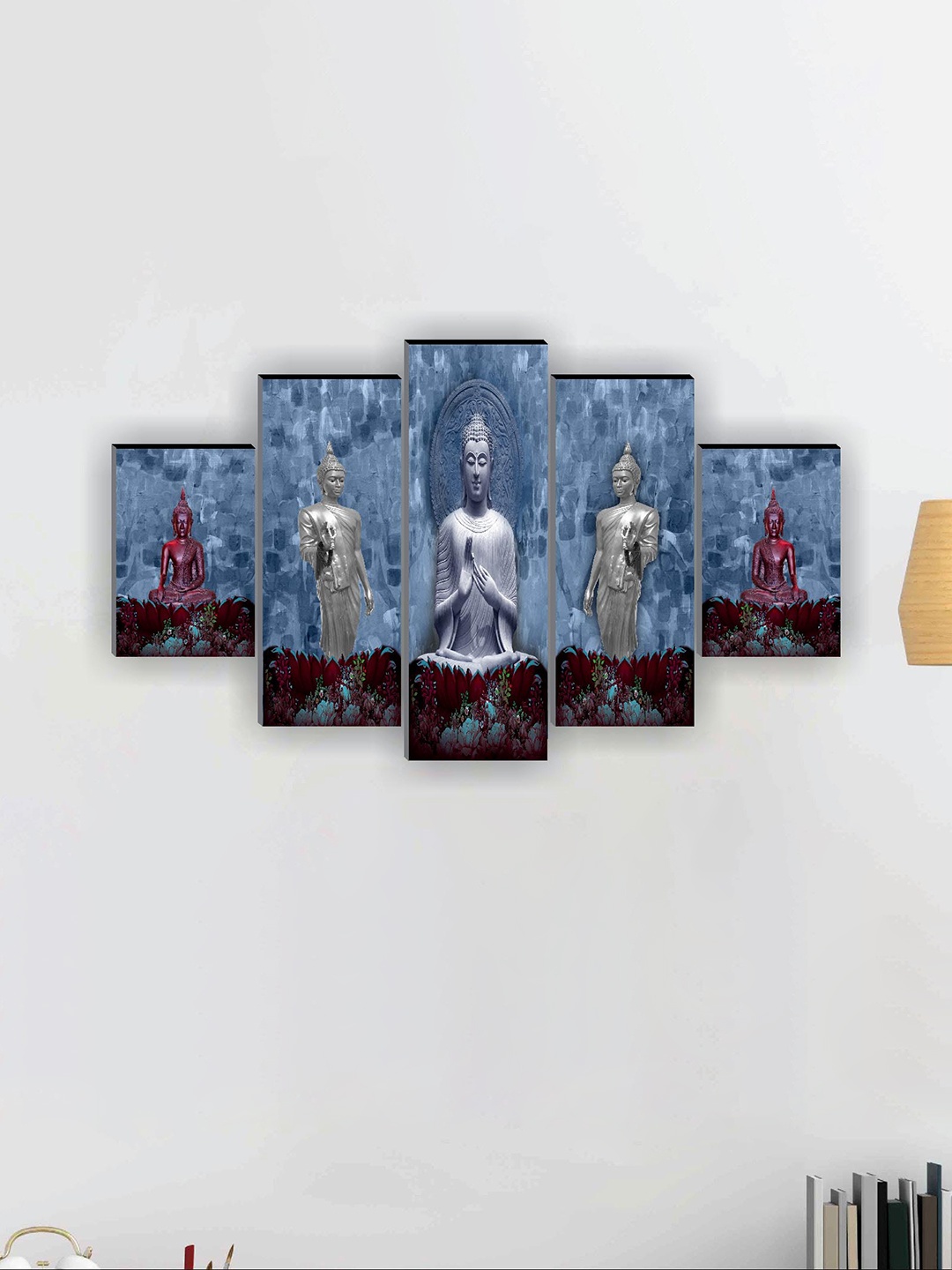 

SAF 5 Pcs Blue Buddha UV Textured Religious Theme Painting Wall Art