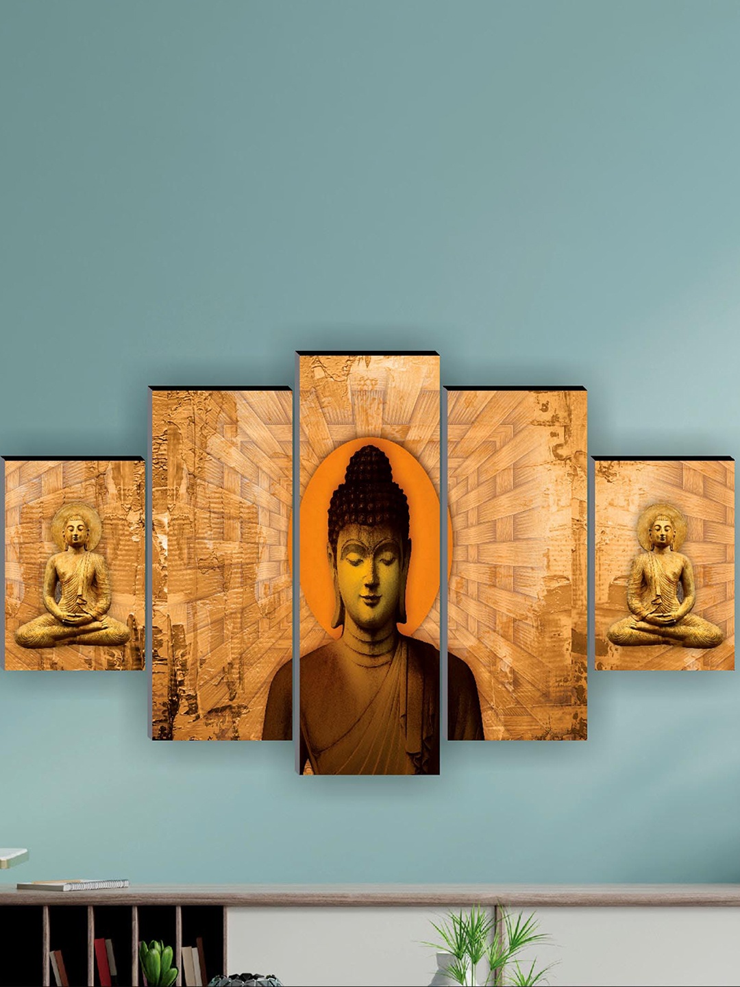 

SAF 5 Pcs Beige Buddha UV Textured Religious Theme Painting Wall Art