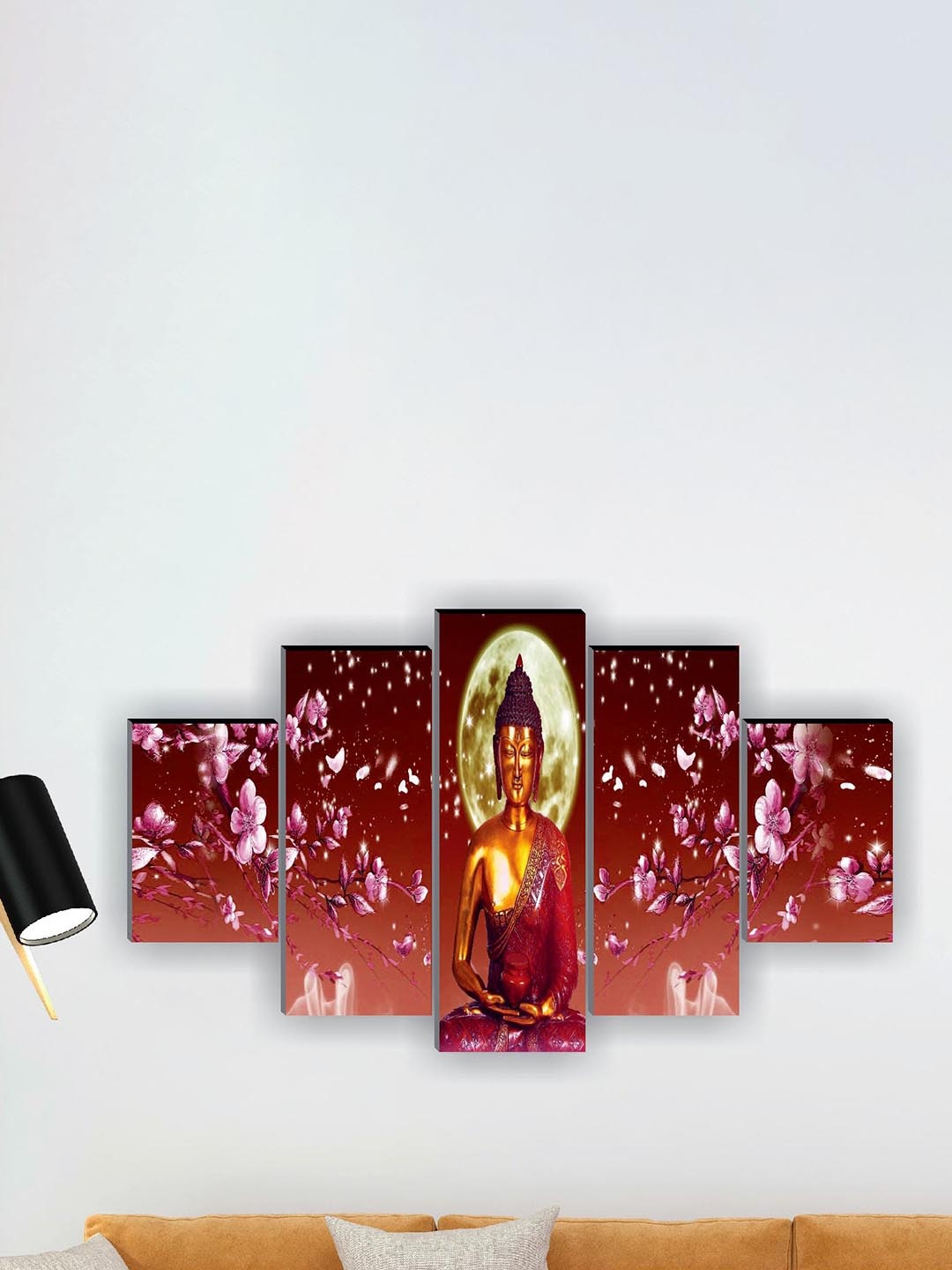 

SAF 5 Pcs Red & Pink Buddha UV Textured Religious Theme Painting Wall Art