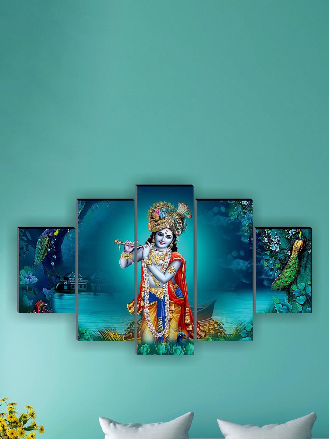 

SAF 5 Pcs Blue Radha krishna UV Textured Religious Theme Painting Wall Art