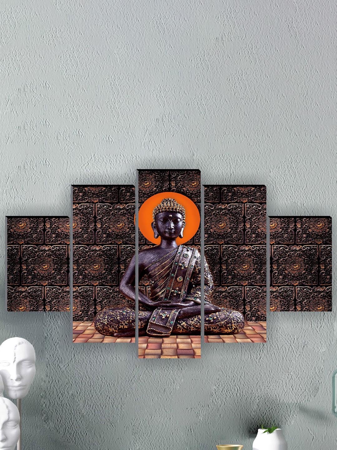 

SAF 5 Pcs Brown Buddha UV Textured Religious Theme Painting Wall Art