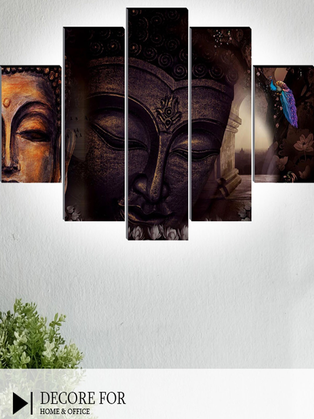 

SAF 5 Pcs Brown Buddha UV Textured Religious Theme Painting Wall Art