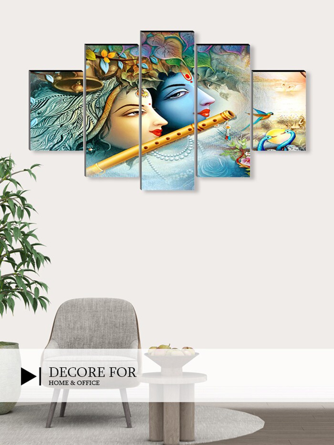 

SAF 5 Pcs Blue Radha krishna UV Textured Religious Theme Painting Wall Art