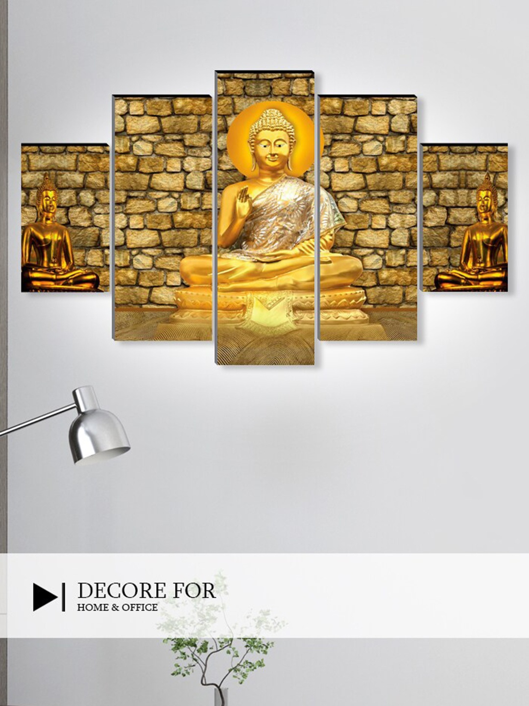 

SAF 5 Pcs Yellow Buddha UV Textured Religious Theme Painting Wall Art