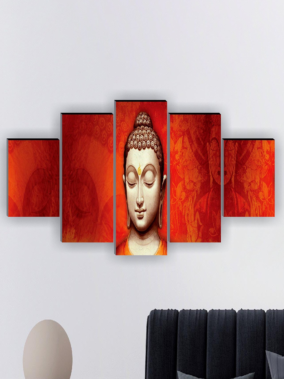 

SAF 5 Pcs Red Buddha UV Textured Religious Theme Painting Wall Art