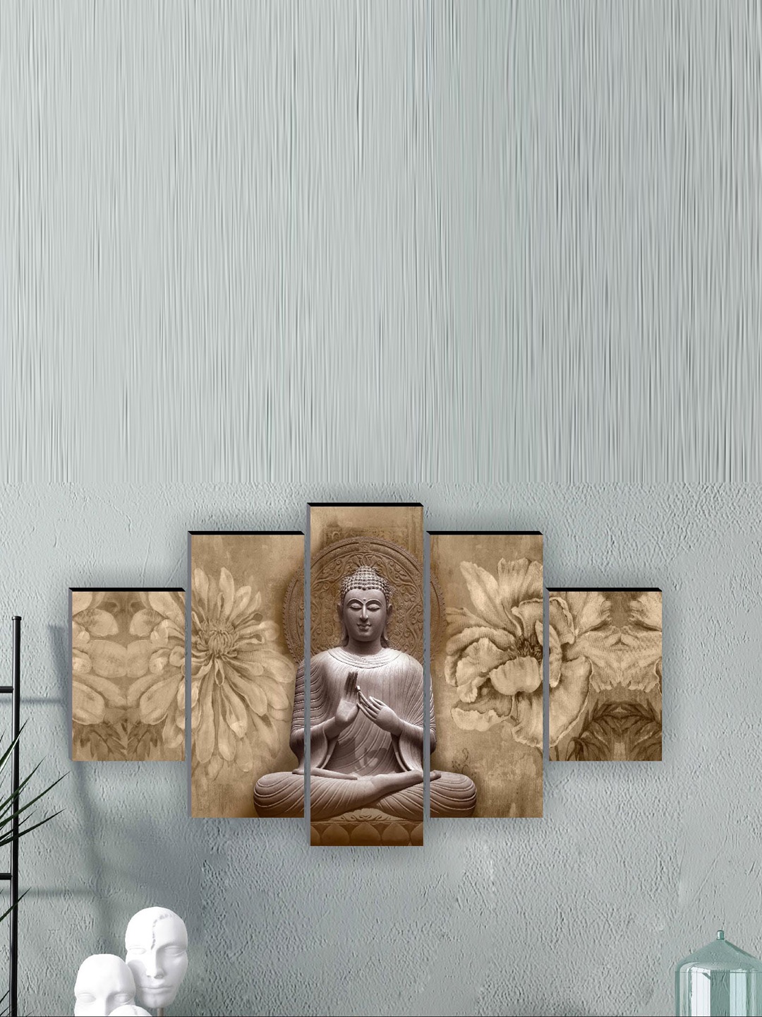 

SAF 5 Pcs Beige Buddha UV Textured Religious Theme Painting Wall Art