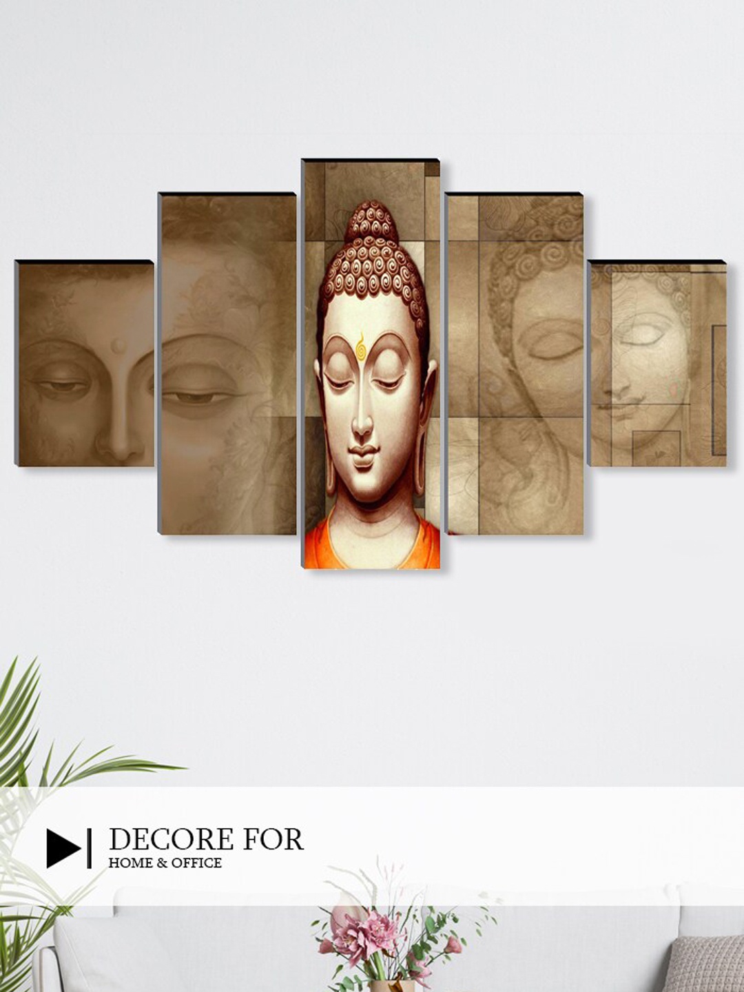 

SAF 5 Pcs Beige Buddha UV Textured Religious Theme Painting Wall Art