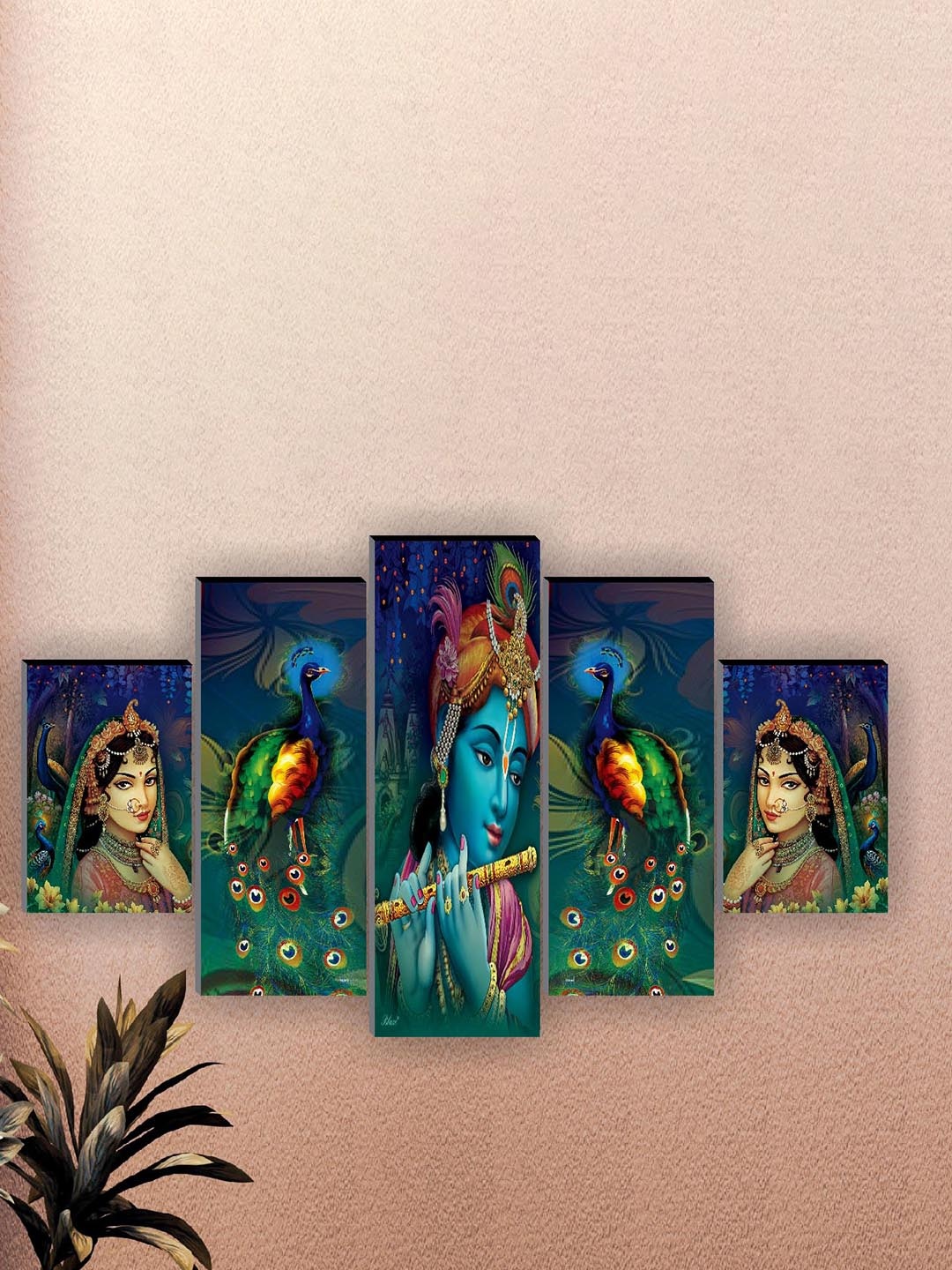 

SAF 5 Pcs Blue Radha krishna UV Textured Religious Theme Painting Wall Art