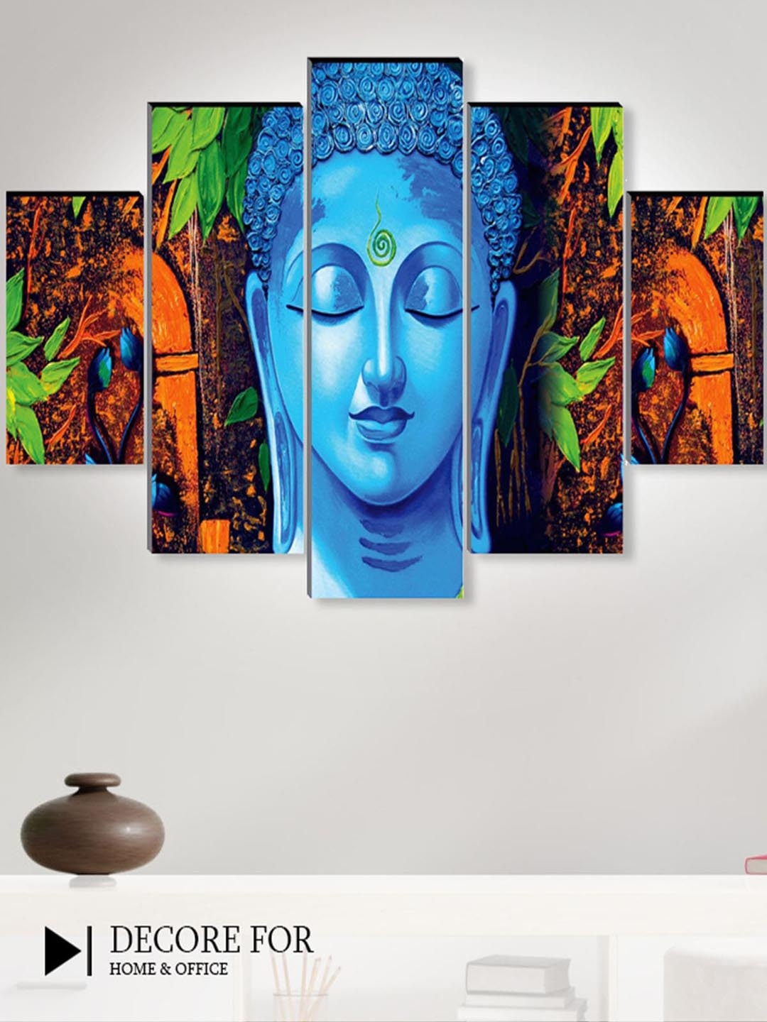 

SAF 5 Pcs Blue Buddha UV Textured Religious Theme Painting Wall Art