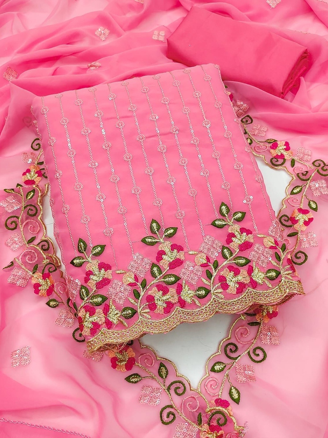 

KALINI Embroidered Unstitched Dress Material, Pink