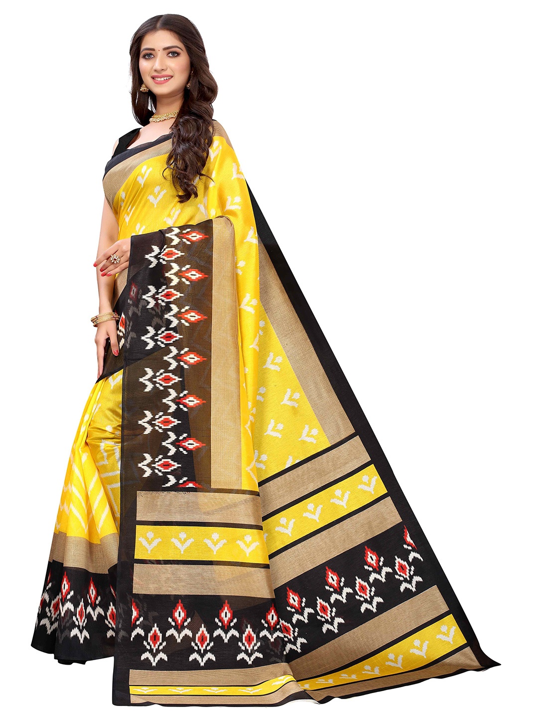 AADVIKA Floral Mysore Silk Saree, Yellow