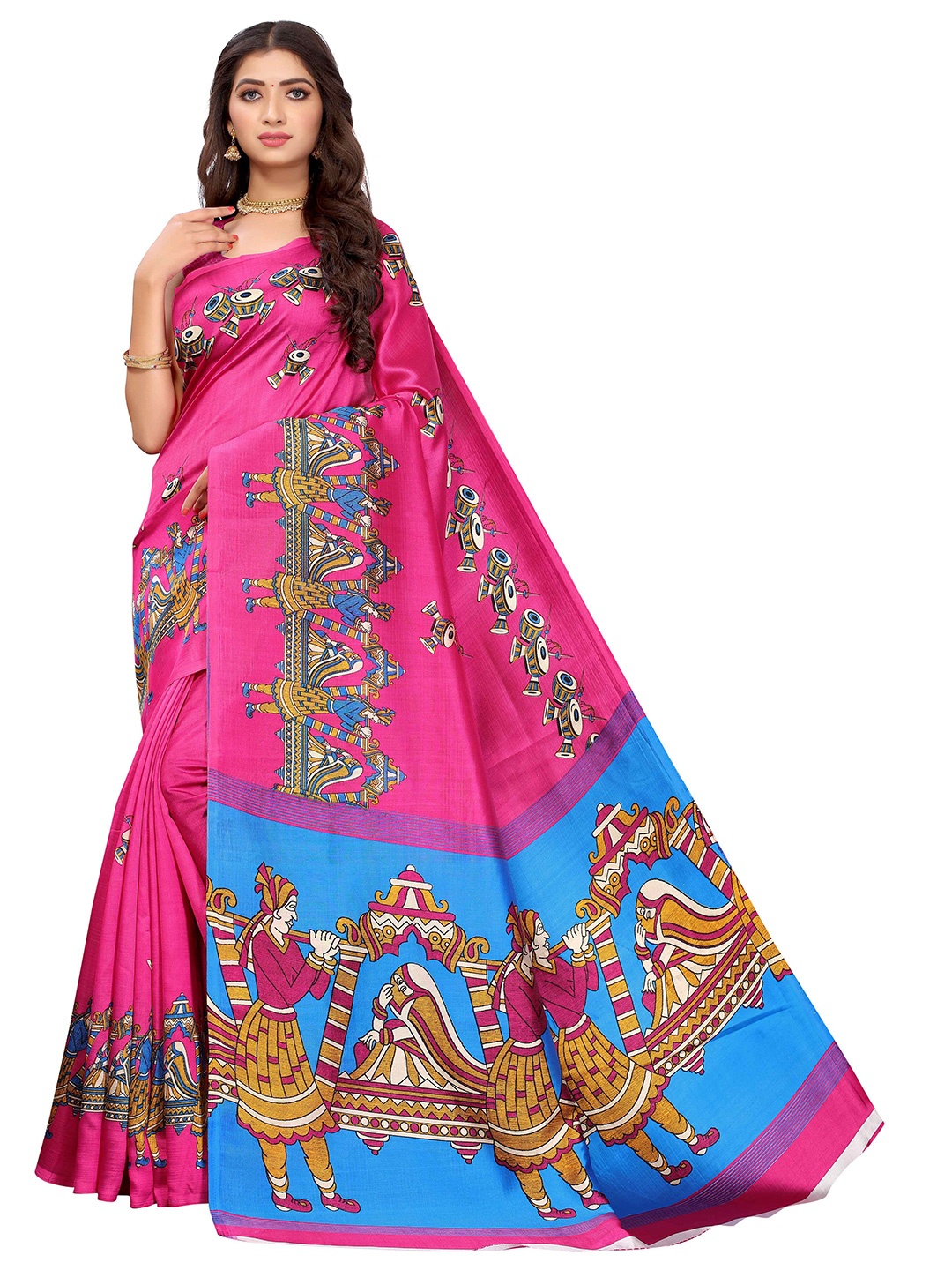 

AADVIKA Printed Ethnic Motifs Mysore Silk Saree, Pink
