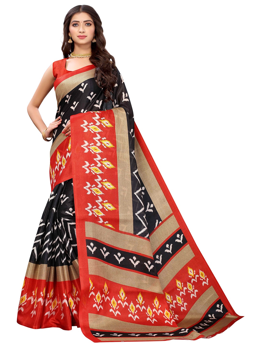 

AADVIKA Printed Kalamkari Mysore Silk Saree, Black