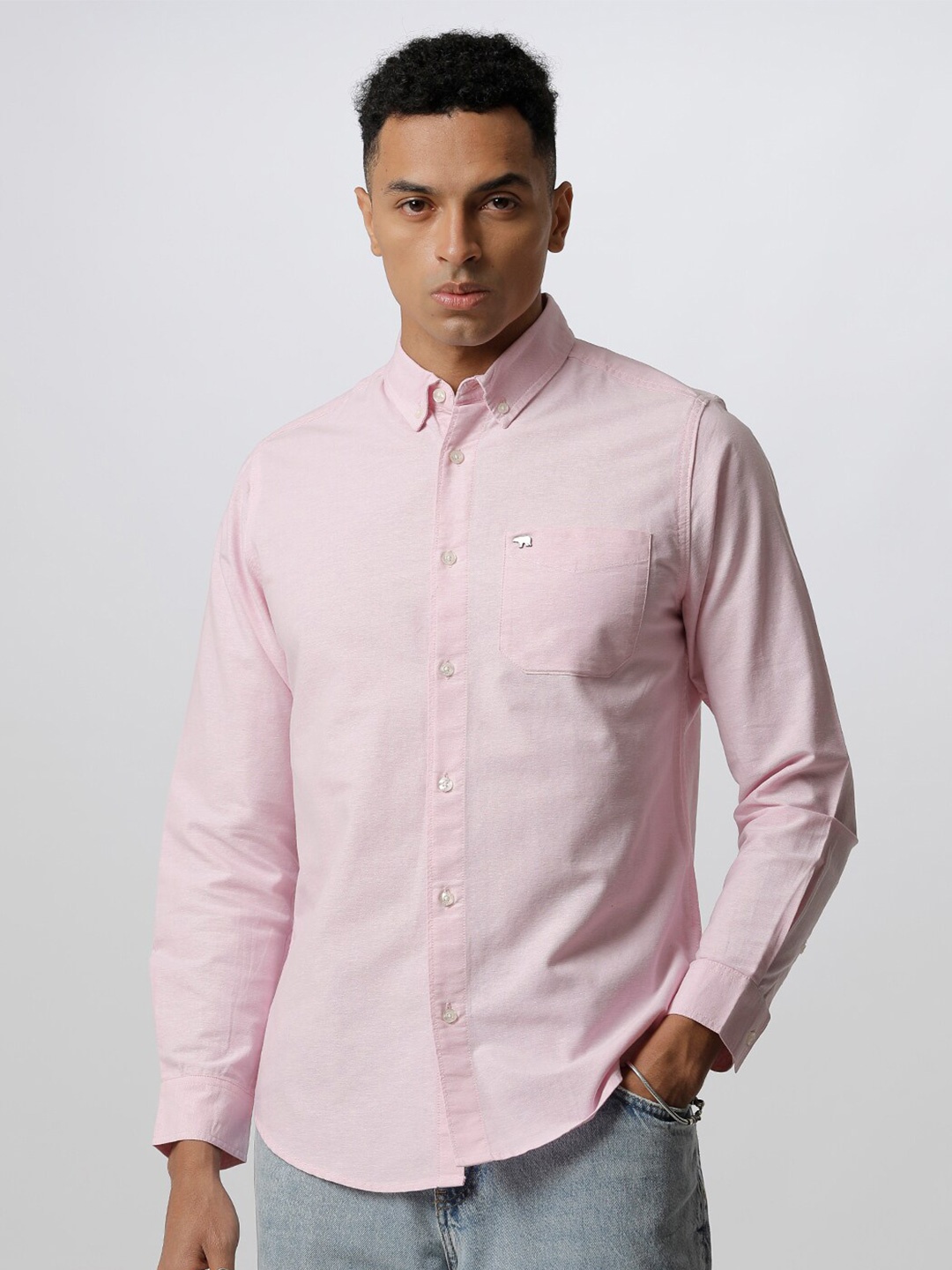 

THE BEAR HOUSE Men Casual Cotton Shirt, Pink