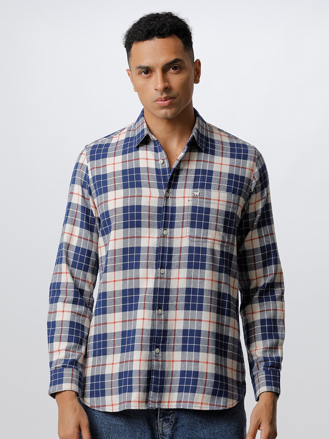 

THE BEAR HOUSE Men Tartan Checked Casual Shirt, Blue