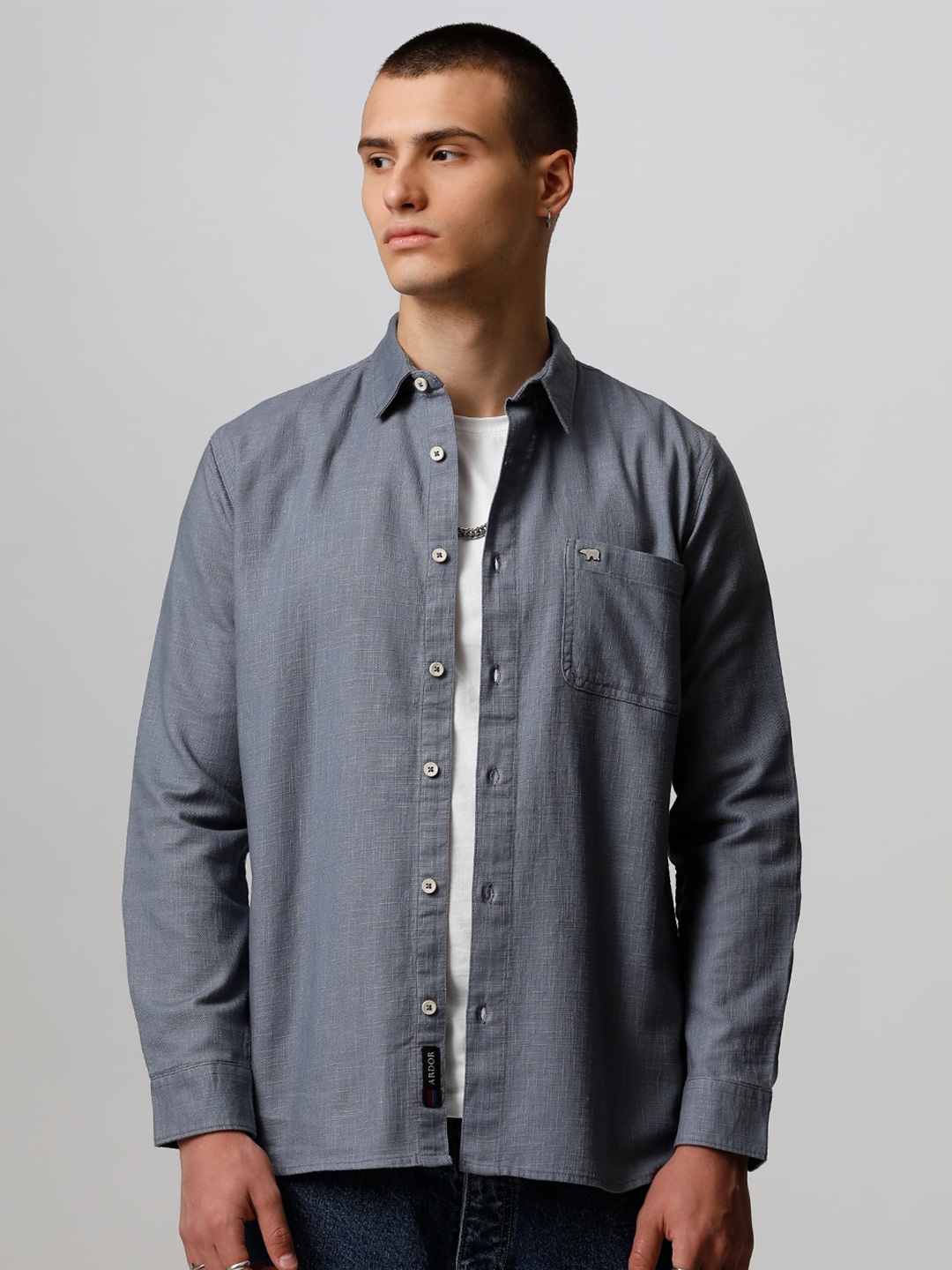 

THE BEAR HOUSE Men Casual Cotton Shirt, Grey