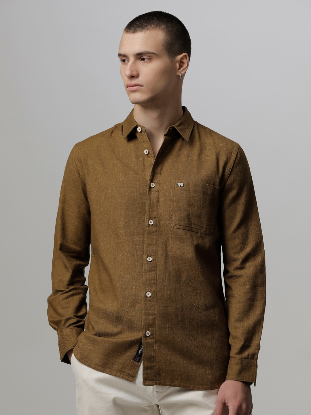 

THE BEAR HOUSE Men Pure Cotton Slim Fit Casual Shirt, Mustard