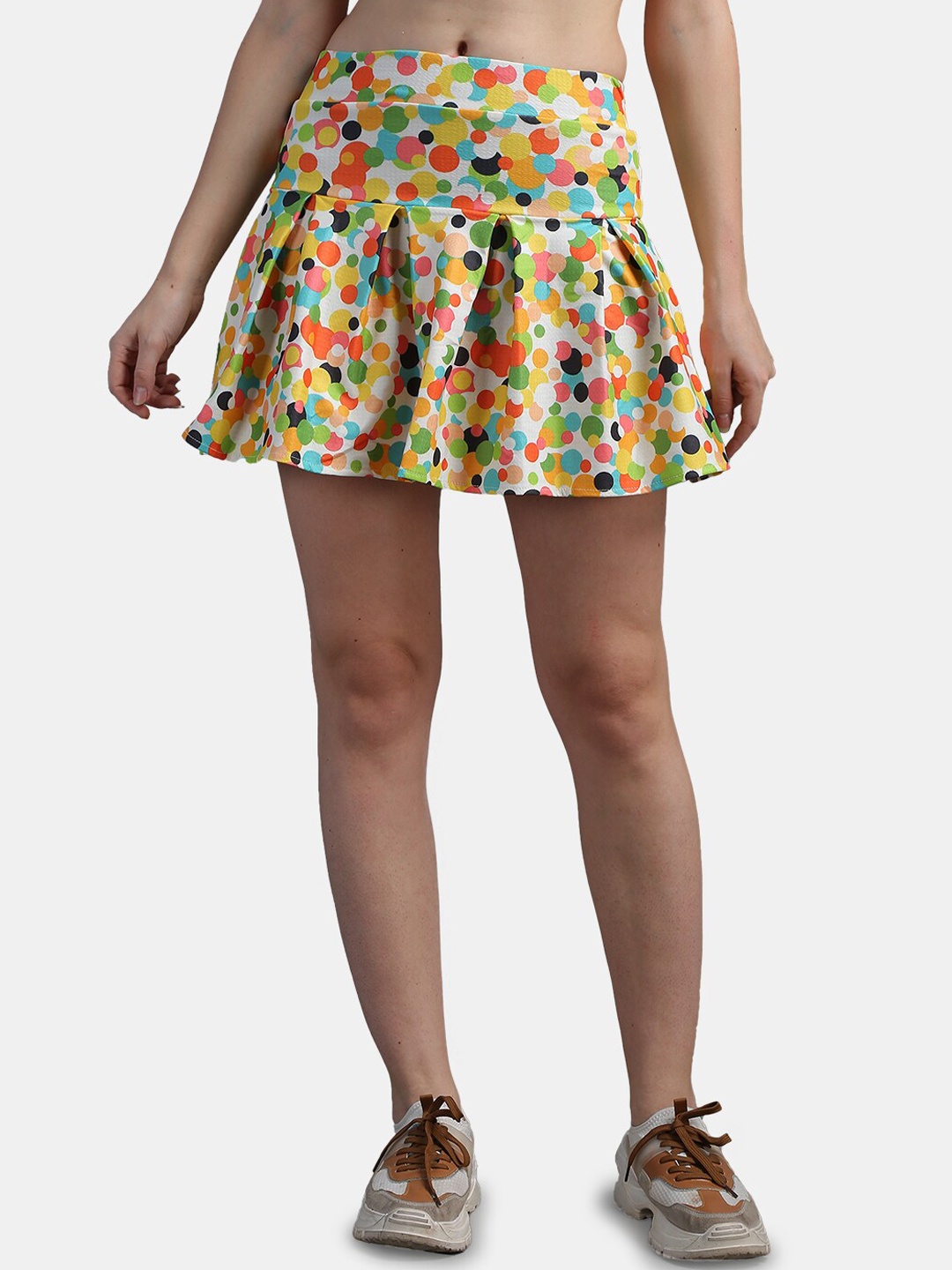 

N-Gal Polka Dots Printed Mini Skirt With Attached Shorts, Navy blue
