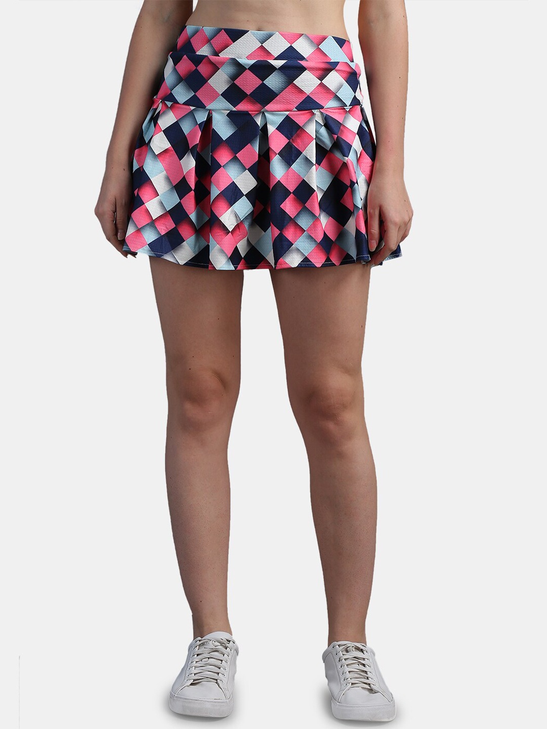 

N-Gal Geometric Printed Mini Skirt with Attached Shorts, Pink