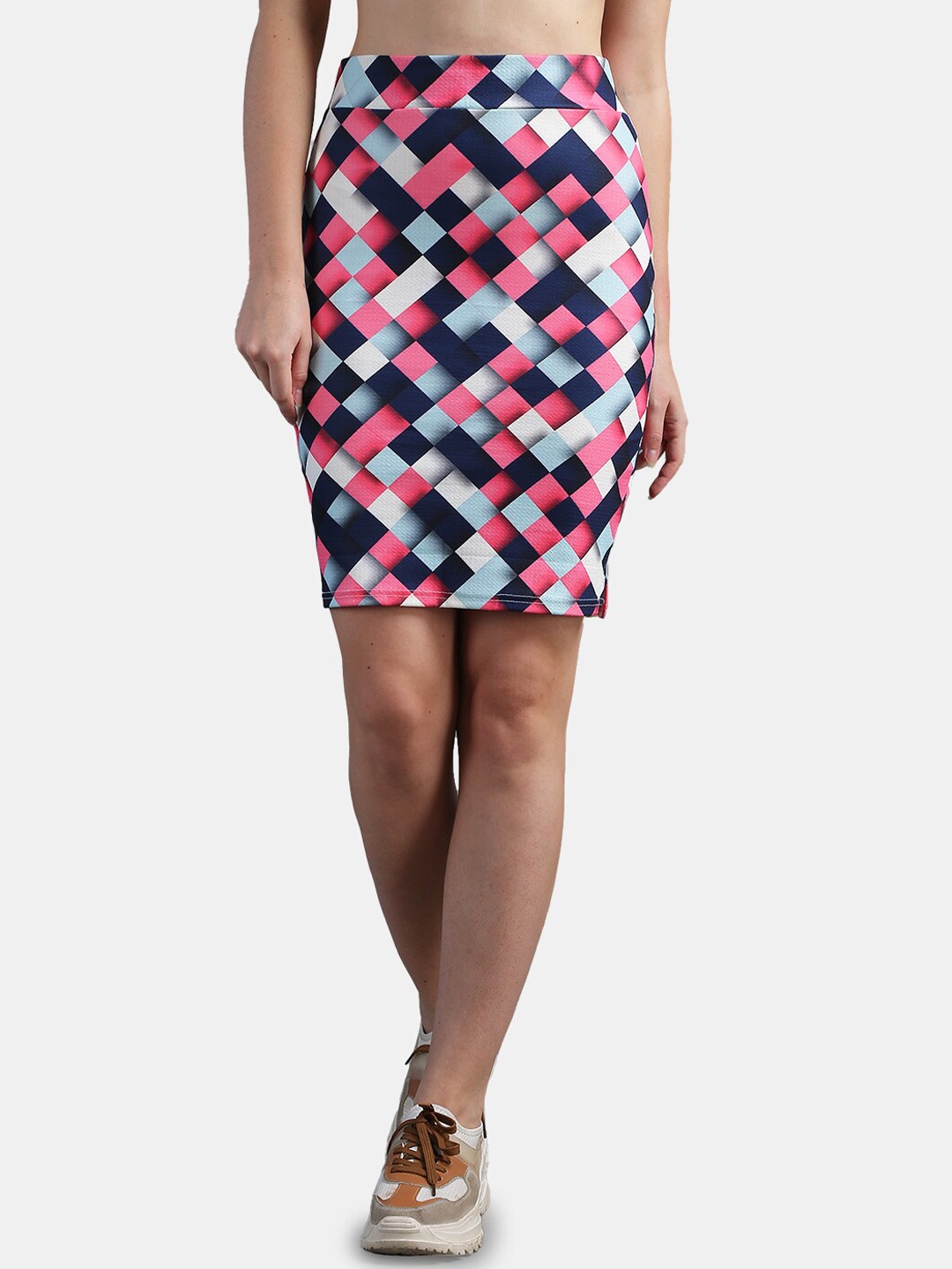 

N-Gal Geometric Printed Pencil Above-Knee Skirt, Pink