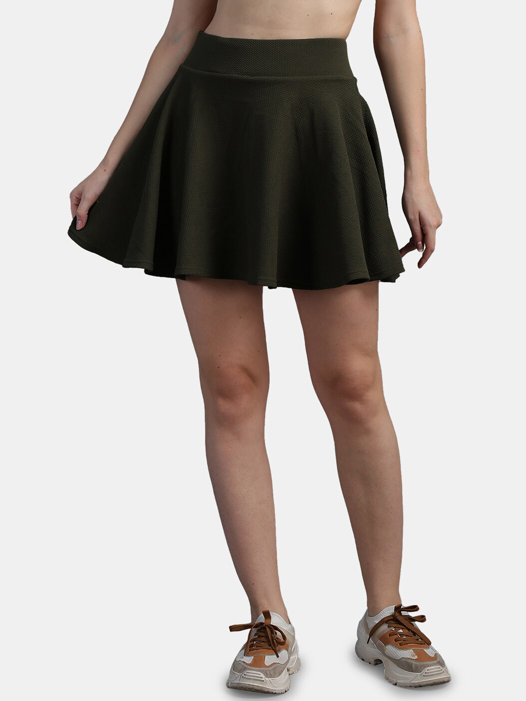 

N-Gal Flared Skater Mini Skirt With Attached Short, Green