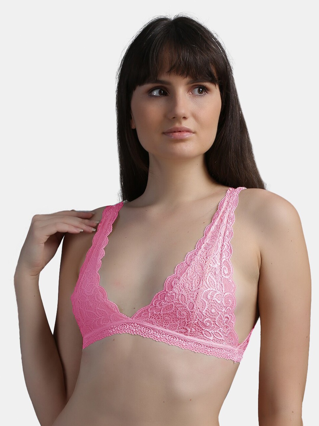 

N-Gal Floral Bralette Non Padded Bra, Pink