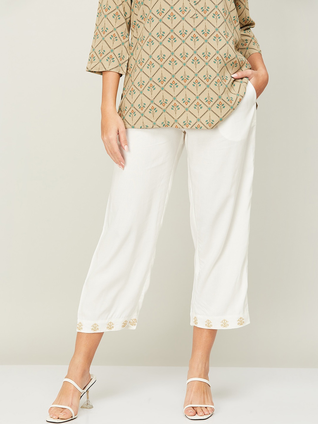 

Melange by Lifestyle Women Relaxed Parallel Trousers, White
