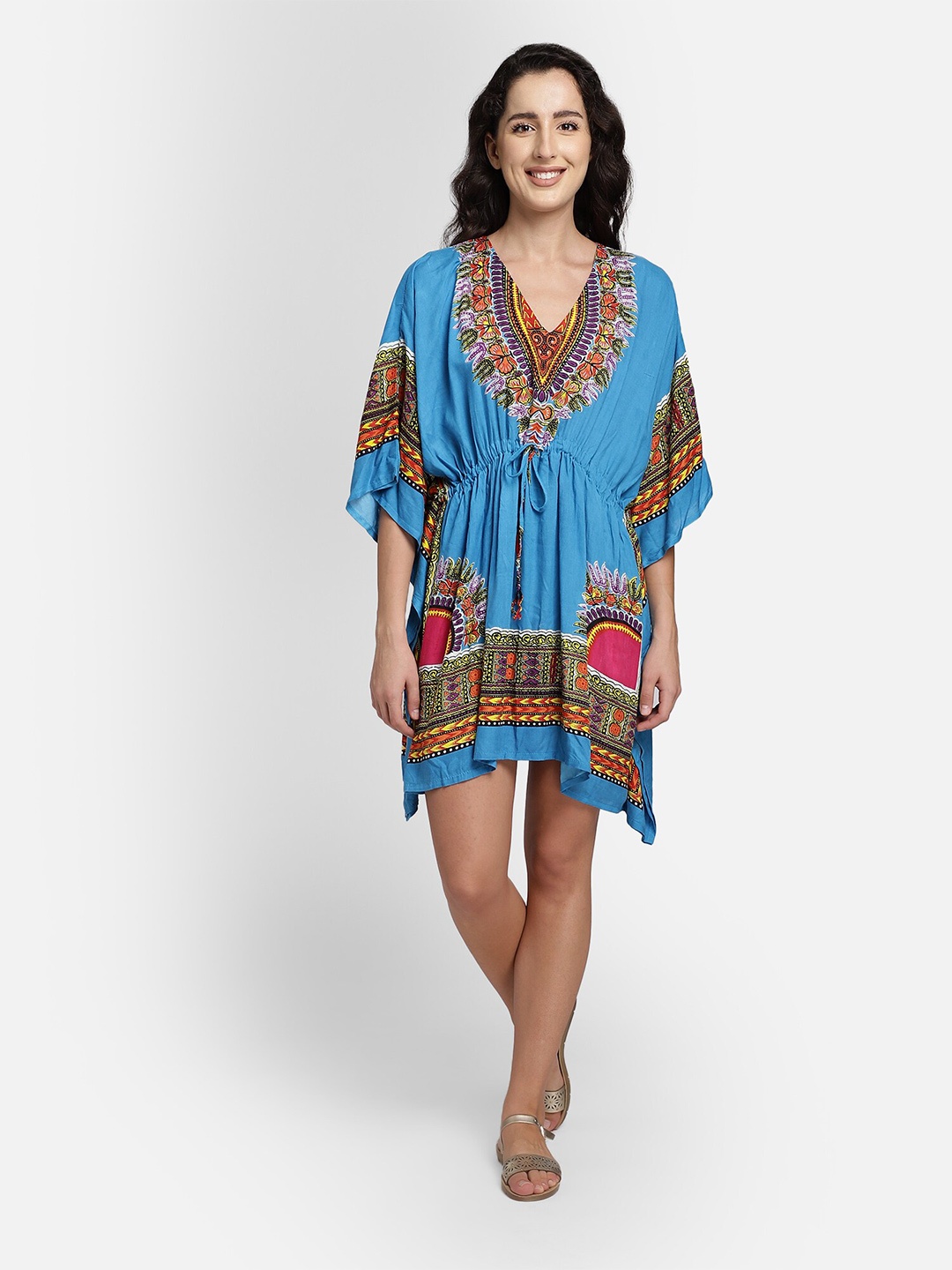 

Aditi Wasan Ethnic Motifs Printed Chiffon Kaftan Dress, Blue