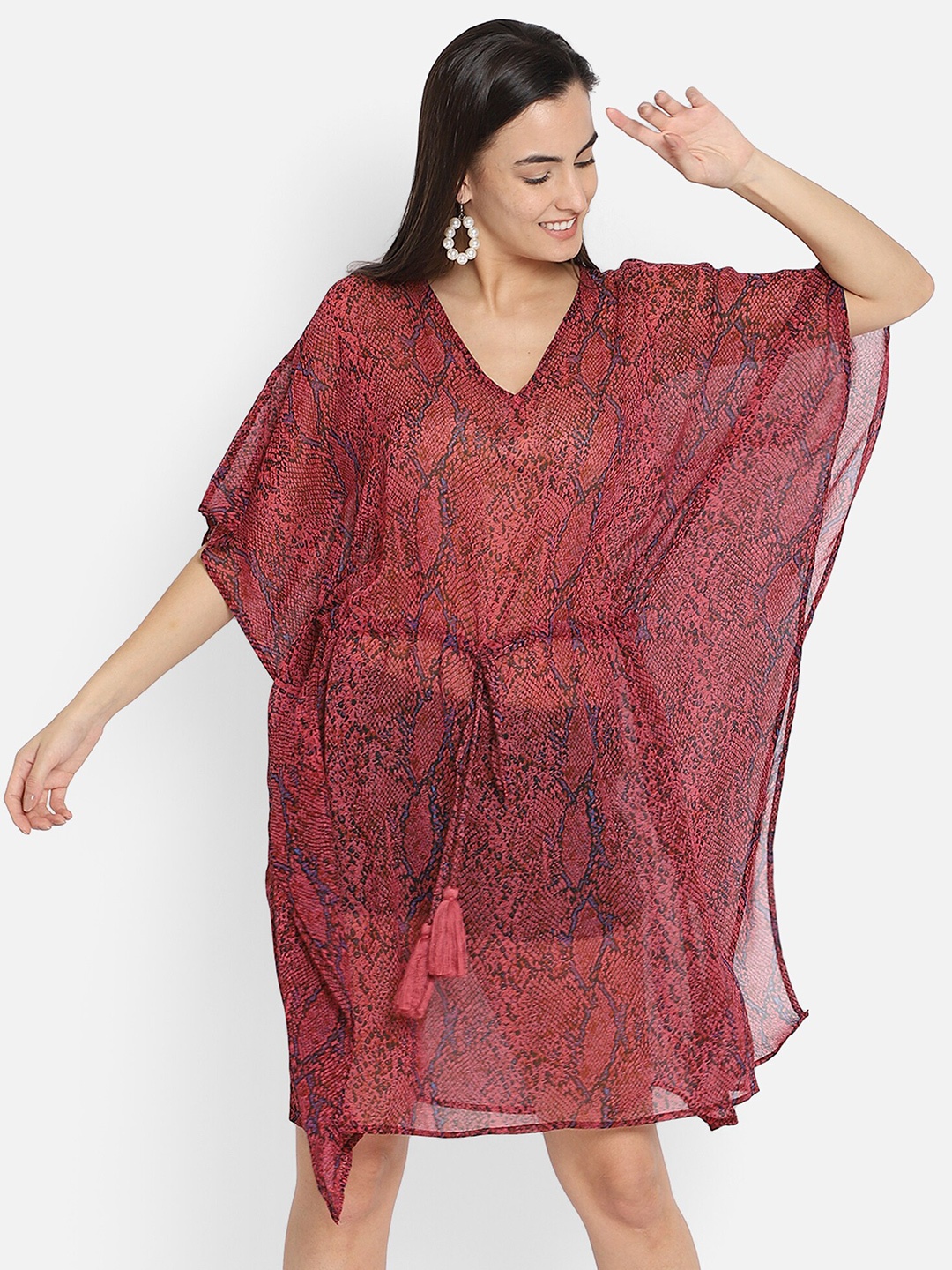 

Aditi Wasan Animal Printed Chiffon Kaftan Dress, Red