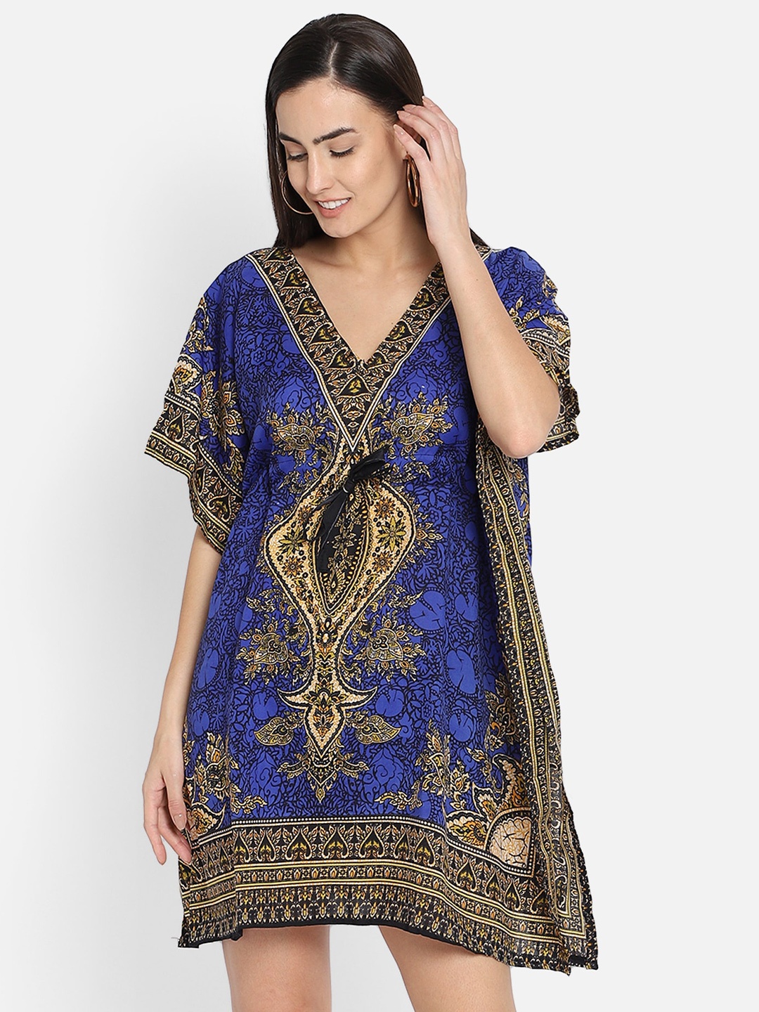 

Aditi Wasan Ethnic Motifs Printed Chiffon Kaftan Dress, Blue