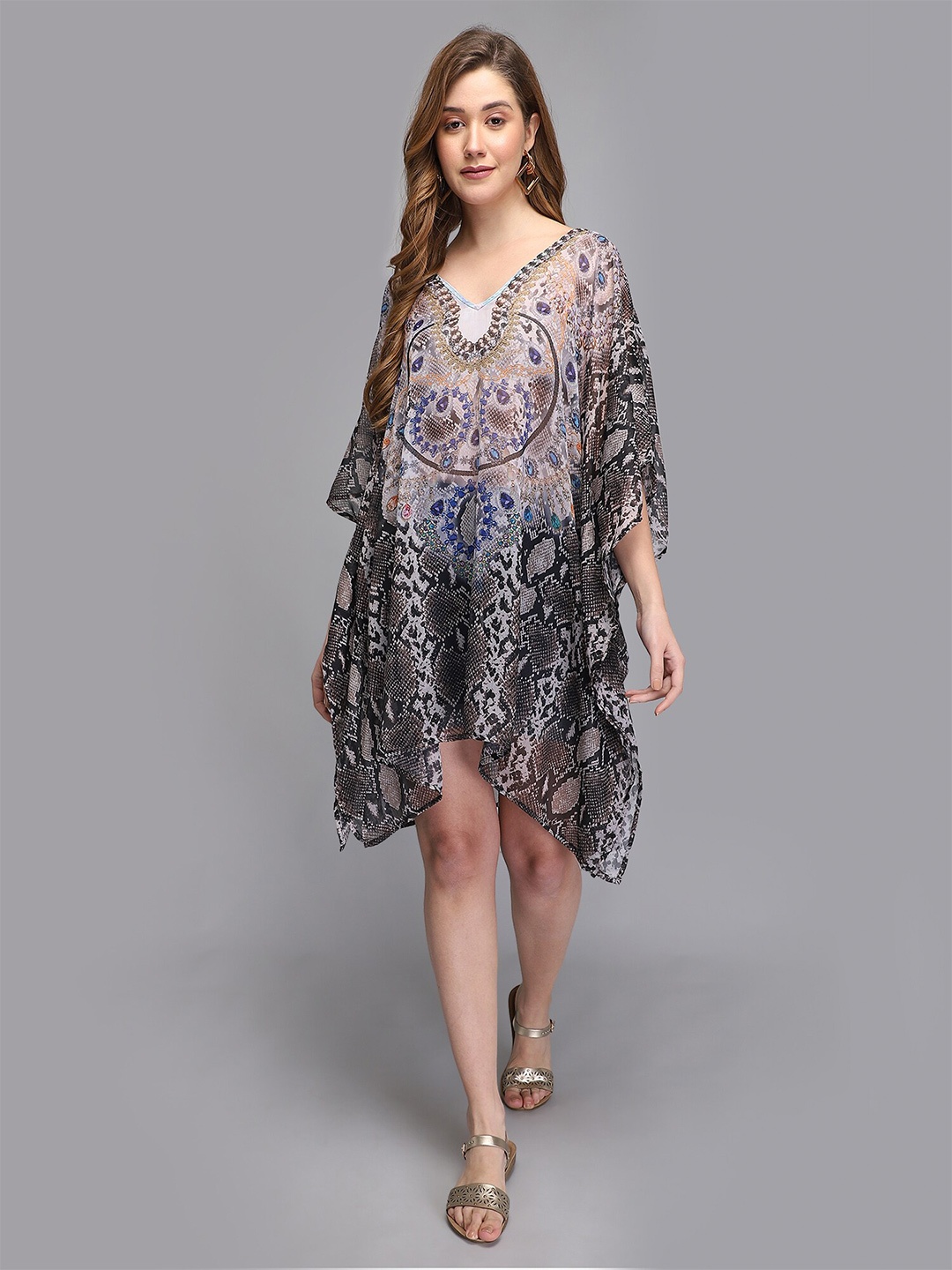 

Aditi Wasan Printed V-Neck Kaftan Dress, Grey