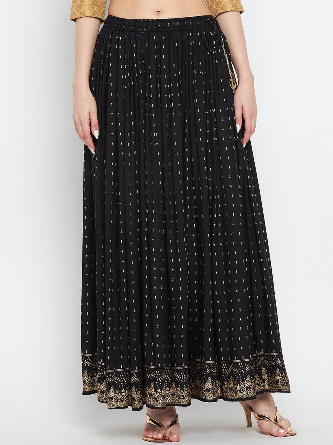 

Clora Creation Printed Flared Maxi Skirt, Black