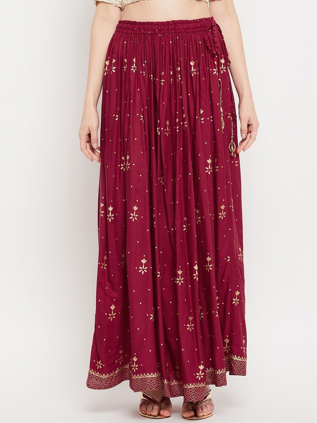 

Clora Creation Printed Flared Maxi Skirt, Maroon