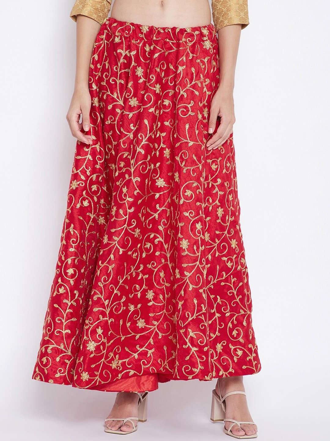 

Clora Creation Embroidered Flared Maxi Skirt, Red